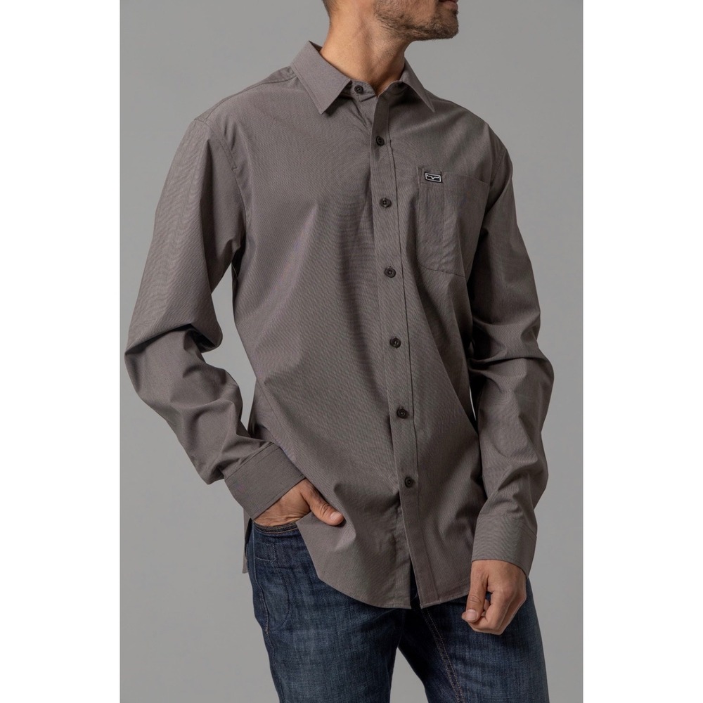 Kimes Ranch Linville Gray Coolmax Long Sleeve Western Button Down Shirt Medium